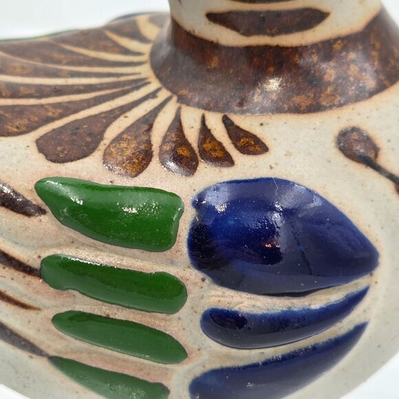 Tonala Mexican Folk Art Pottery Duck Figurine Hand Painted Bird Sculpture - Picture 6 of 8